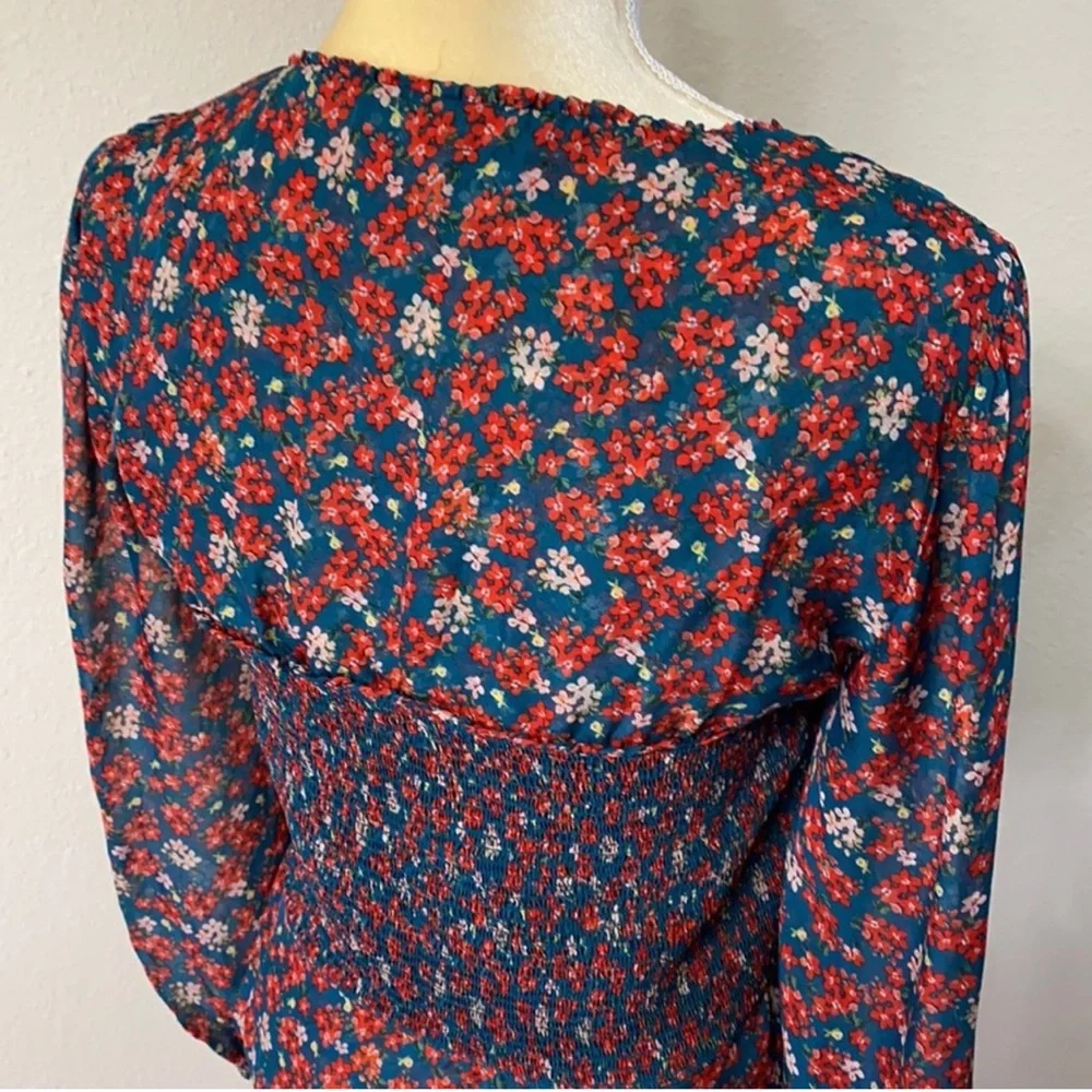 Intermix Alaina Smocked Silk Floral Top - Picture 5 of 9